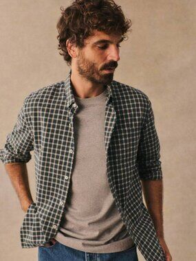 OCTOBRE SEZANE Men's Checked Flannel Charlie Shirt Top Green Ecru Size L Large